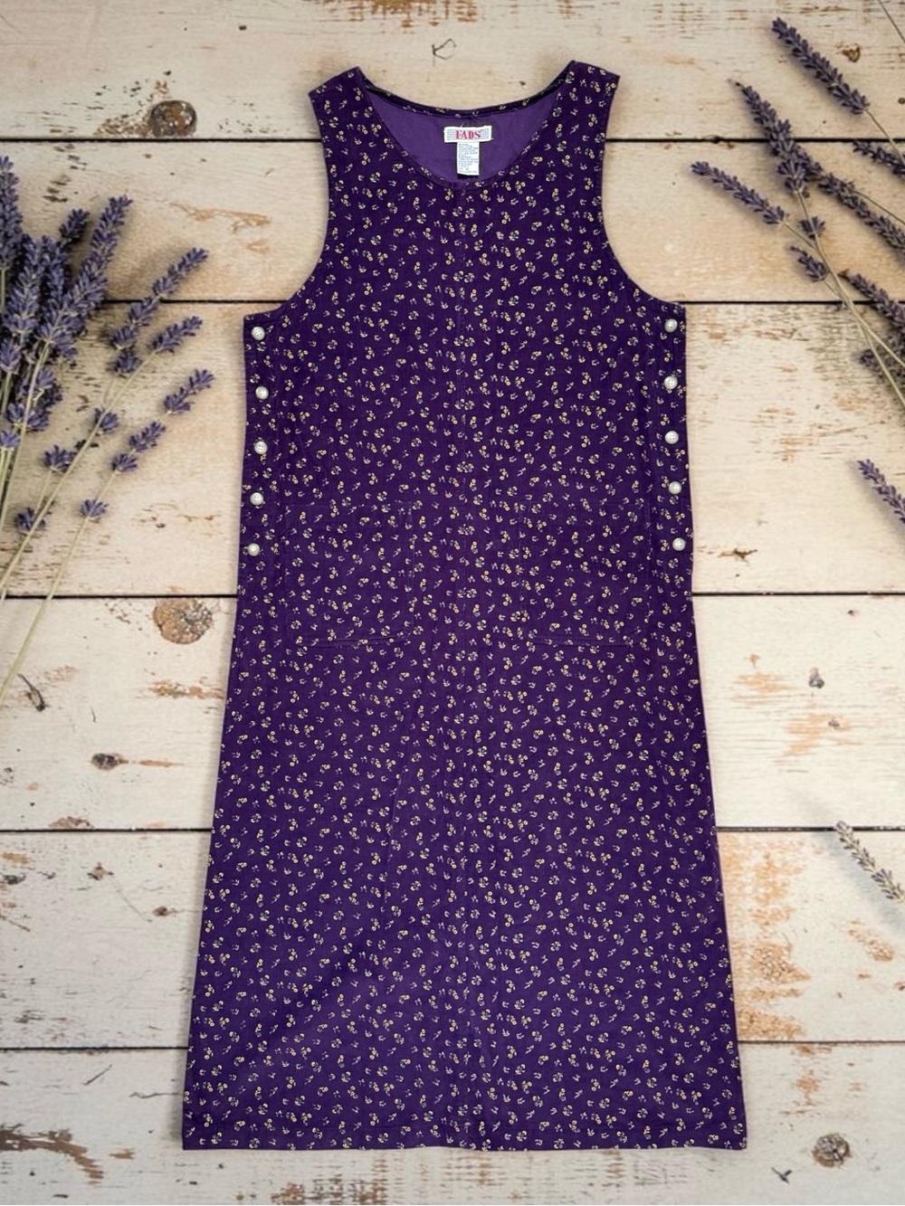 Vintage Jumper Dress Sleeveless Floral Corduroy M Medium L Large 10